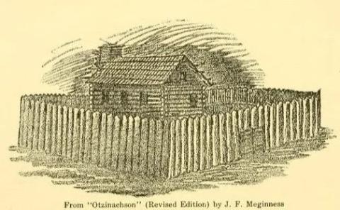 Pen and ink drawing of Fort Freeland